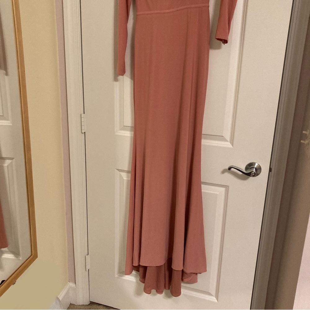 Mac Duggal Dusty Rose One Shoulder Lone Sleeve Gown Dress Maxi - Picture 5 of 8